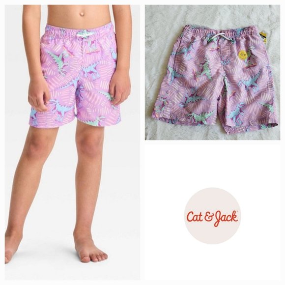 Cat & Jack Other - Cat & Jack, Boys' Dinosaur Printed Swim Shorts, 3KIDU-Ai